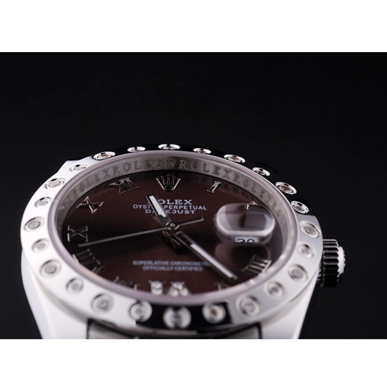 Aaa replica watch Dial Rolex Bezel Diamond Brown Datejust 7466 0717
